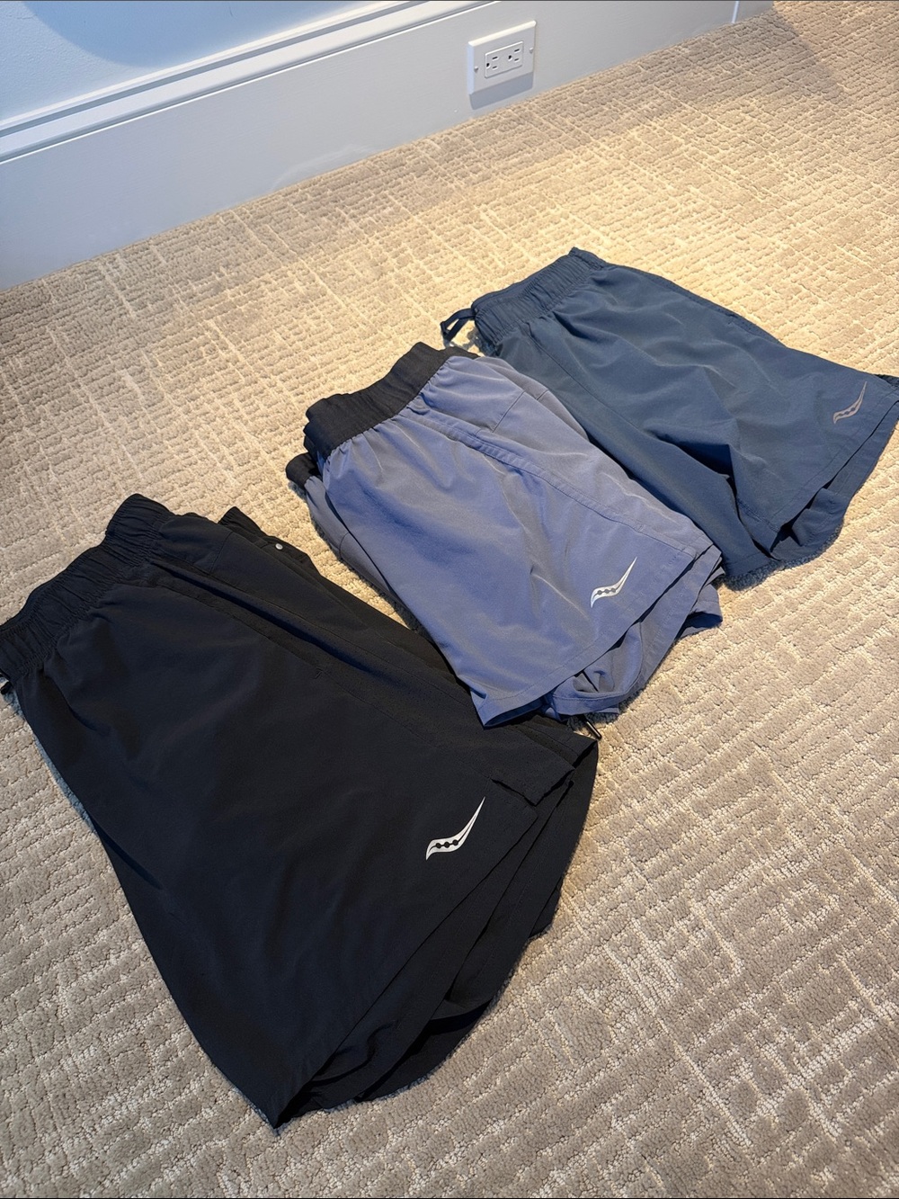 Saucony Men's Running Shorts Trio - Black, Lavender, Navy